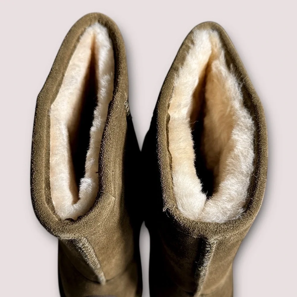 Bearpaw‎ Women's Ella Short Booties Loden Suede Shearling Lined Winter Size 8.5